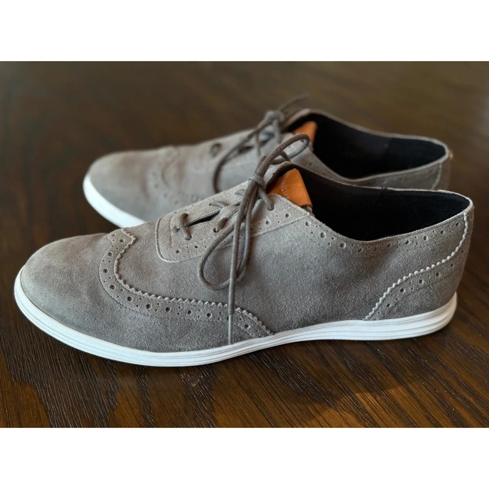 Cole Haan Zerogrand Wingtip Oxford Men's 9B Grey Suede‎ Excellent W05167 Brogue